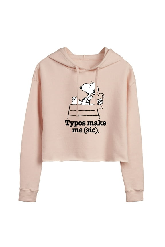 - Snoopy Typos Make Me Sic - Juniors Cropped Pullover Hoodie