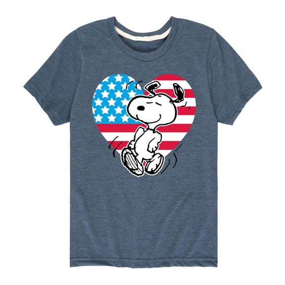 Peanuts - Snoopy USA Flag Heart - Toddler And Youth Short Sleeve Graphic T-Shirt