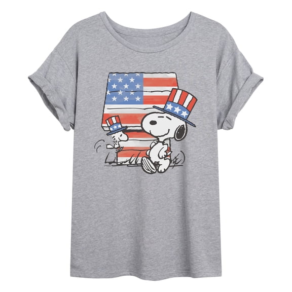 Peanuts - Snoopy USA Hats - Juniors Oversized Graphic T-Shirt