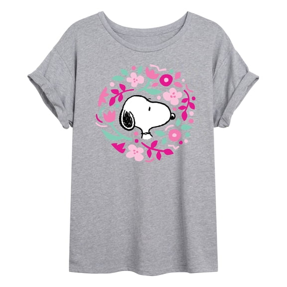 Peanuts - Snoopy Valentine Floral Circle - Juniors Oversized Graphic T-Shirt