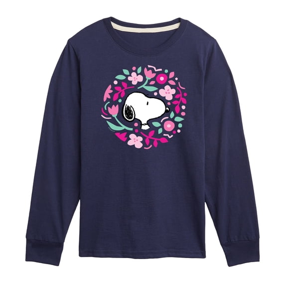 Peanuts - Snoopy Valentine Floral Circle  - Toddler And Youth Long Sleeve Graphic T-Shirt
