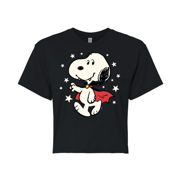 Peanuts - Snoopy Vampire Stars Glow In The Dark - Juniors Cropped Cotton Blend T-Shirt