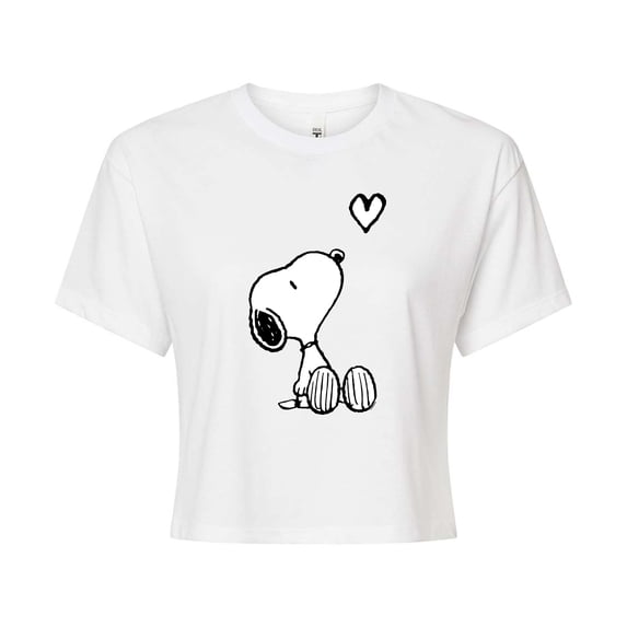 Peanuts - Snoopy White Heart - Juniors Cropped Graphic T-Shirt