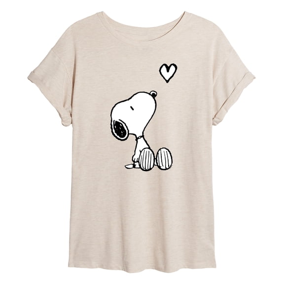 Peanuts - Snoopy White Heart - Juniors Oversized Graphic T-Shirt