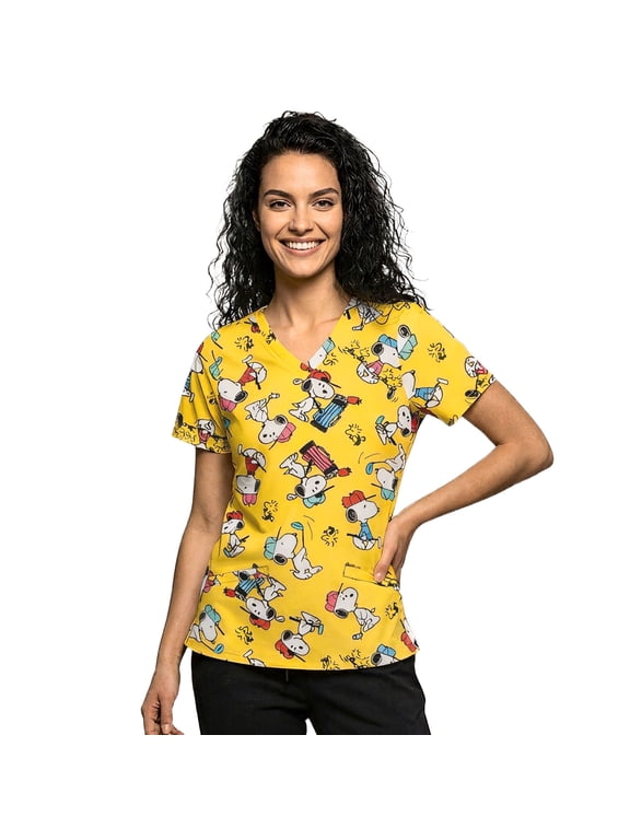 Snoopy Women’s V-Neck Short Sleeve Scrub Top – Allover Print (S-3XL)