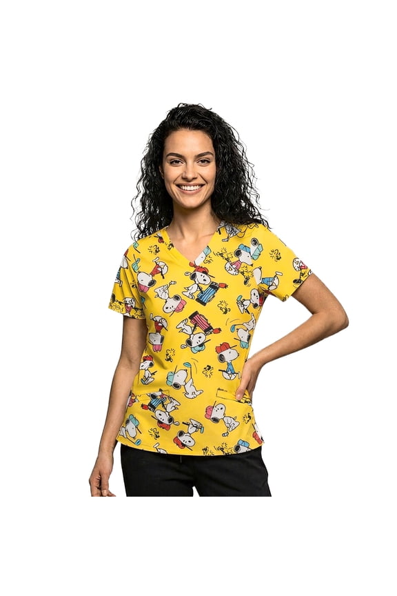 Snoopy Women’s V-Neck Short Sleeve Scrub Top – Allover Print (S-3XL)