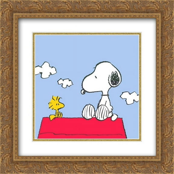 Peanuts (Snoopy & Woodstock) 2x Matted 20x20 Gold Ornate Framed Art Print by Bill Melendez