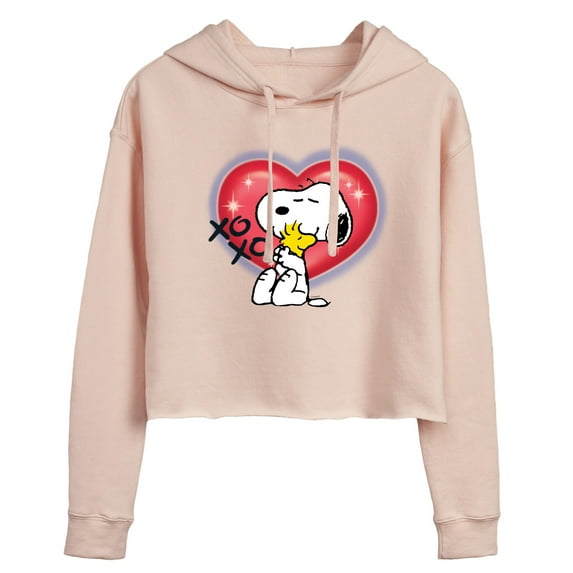 Peanuts - Snoopy Woodstock Graffiti Heart - Juniors Cropped Pullover Hoodie