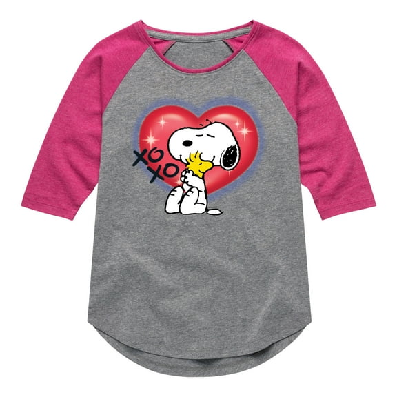 Peanuts - Snoopy Woodstock Graffiti Heart - Toddler & Youth Girls Raglan Graphic T-Shirt