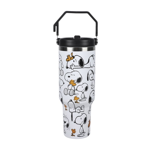 Peanuts Snoopy & Woodstock All-Over Print 30 Oz White Stainless Steel Water Bottle