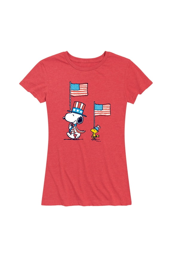 - Snoopy Woodstock American Flag March - Women's Short Sleeve Graphic T-Shirt