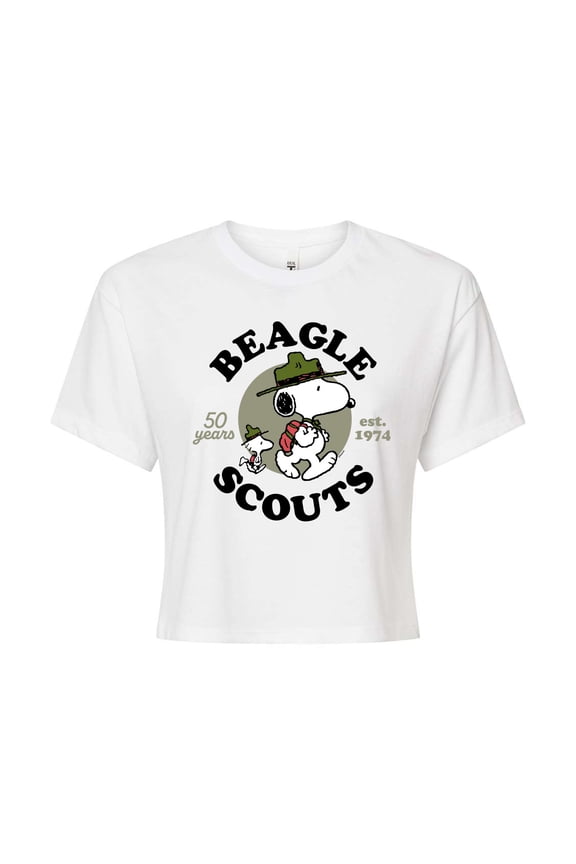 - Snoopy Woodstock Beagle Scout - Juniors Cropped Graphic T-Shirt