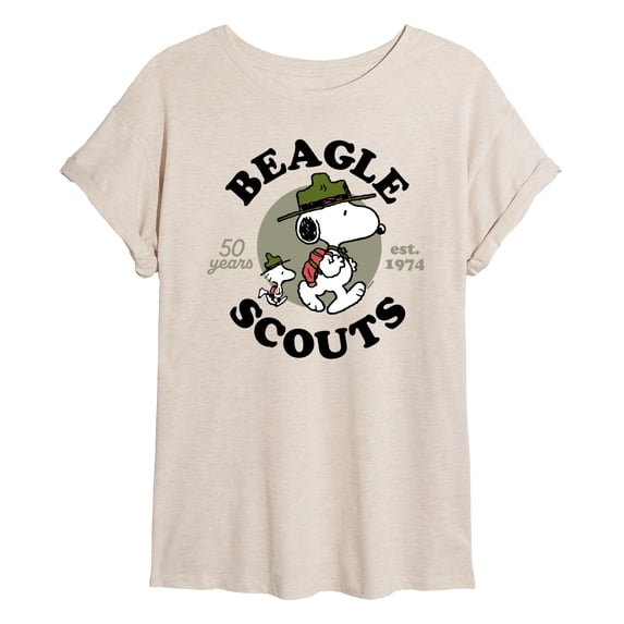 Peanuts - Snoopy Woodstock Beagle Scout - Juniors Oversized Graphic T-Shirt