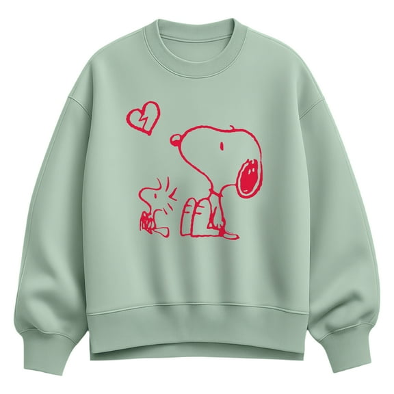 Peanuts - Snoopy Woodstock Broken Heart - Women's Oversized Fleece Crew Sweatshirt