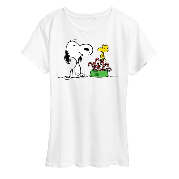 Peanuts - Snoopy Woodstock Candy Canes Christmas - Women's Short Sleeve Graphic T-Shirt