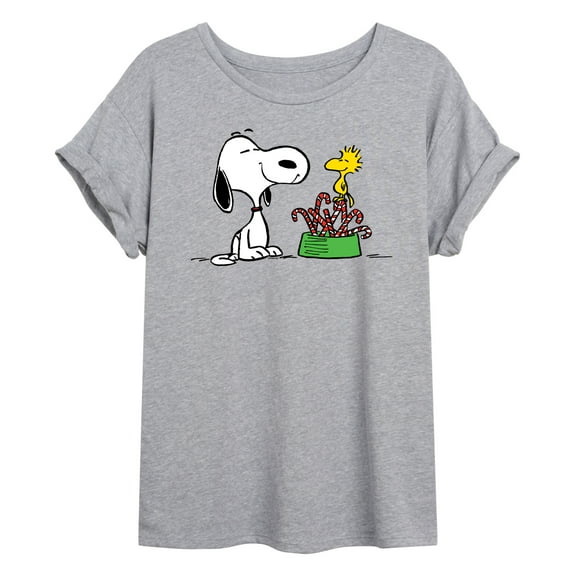 Peanuts - Snoopy Woodstock Candy Canes - Women's Oversized Graphic T-Shirt