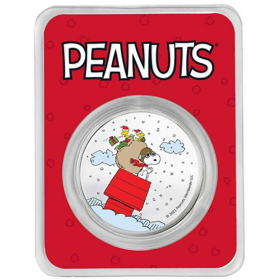 Peanuts® Snoopy & Woodstock Christmas 1 oz Colorized Silver