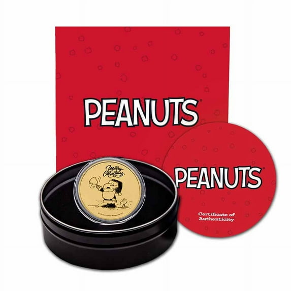 Peanuts® Snoopy & Woodstock Christmas 1 oz Gold Round w/Tin & COA