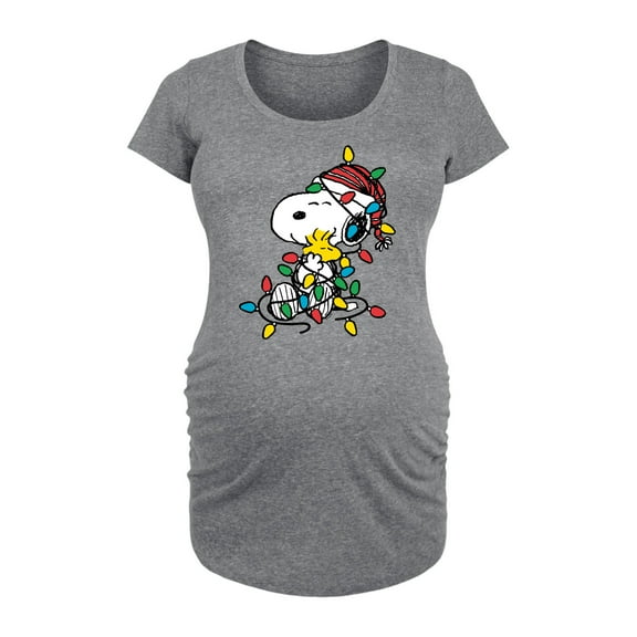 Peanuts - Snoopy Woodstock Christmas Lights - Maternity Scoop Neck Tee