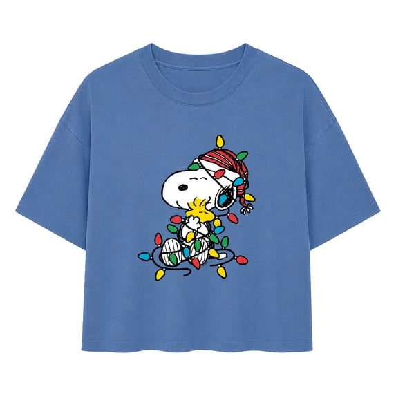 Peanuts - Snoopy Woodstock Christmas Lights Women's Boxy T-Shirt ...