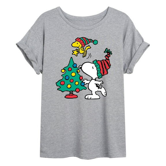 Peanuts - Snoopy Woodstock Christmas Tree - Women's Oversized Graphic T-Shirt