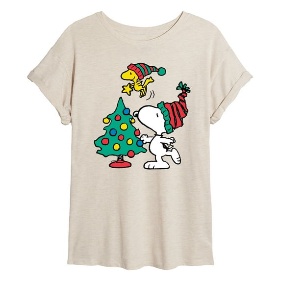 Peanuts - Snoopy Woodstock Christmas Tree - Women's Oversized Graphic T-Shirt