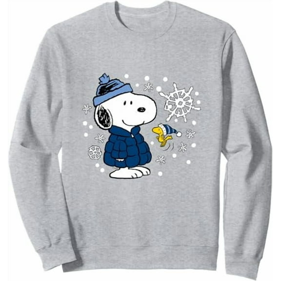 Peanuts - Snoopy Woodstock Cozy Winter Snowflakes SWEATSHIRT All Size S-5XL