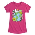 thumbnail image 1 of Peanuts - Snoopy Woodstock Earth Stickers - Youth Girls Short Sleeve T-Shirt, 1 of 5