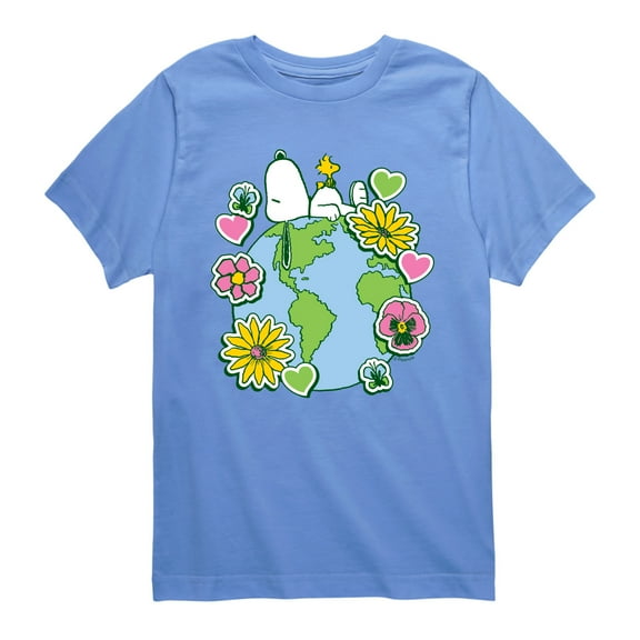 Peanuts - Snoopy Woodstock Earth Stickers - Youth Short Sleeve Graphic T-Shirt