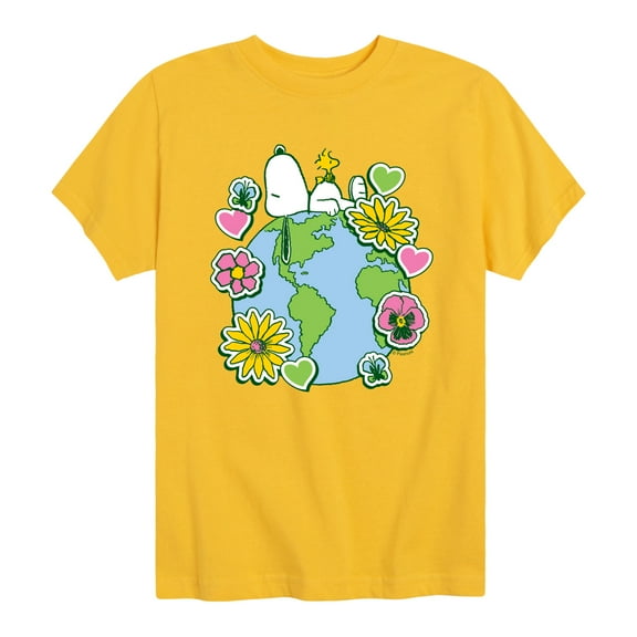 Peanuts - Snoopy Woodstock Earth Stickers - Youth Short Sleeve Graphic T-Shirt