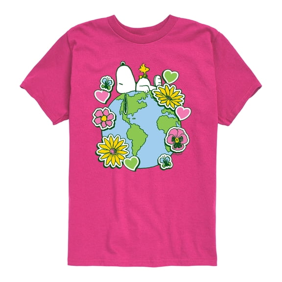 Peanuts - Snoopy Woodstock Earth Stickers - Youth Short Sleeve Graphic T-Shirt