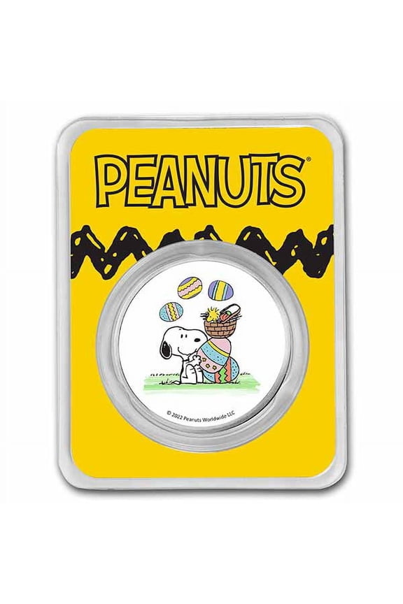 Snoopy & Woodstock Easter Egg Hunt 1 oz Colorized Silver