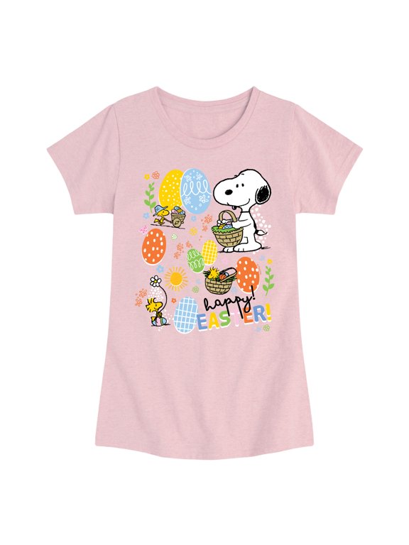 - Snoopy Woodstock Easter Girls' Fitted Short Sleeve Graphic T-Shirt