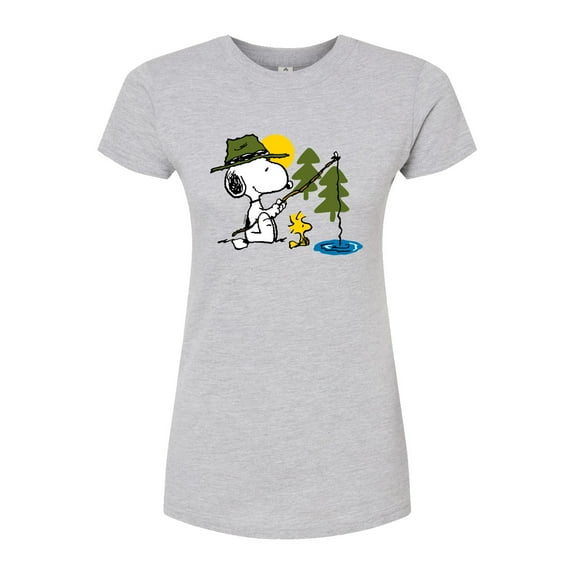 Peanuts - Snoopy Woodstock Fishing - Juniors Fitted Graphic T-Shirt