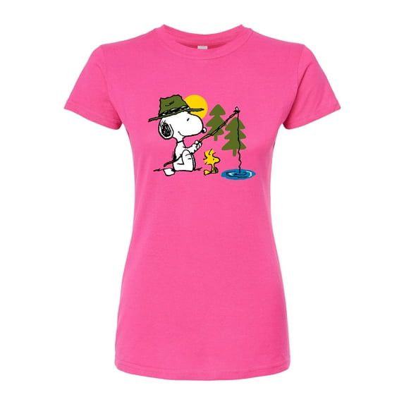 Peanuts - Snoopy Woodstock Fishing - Juniors Fitted Graphic T-Shirt