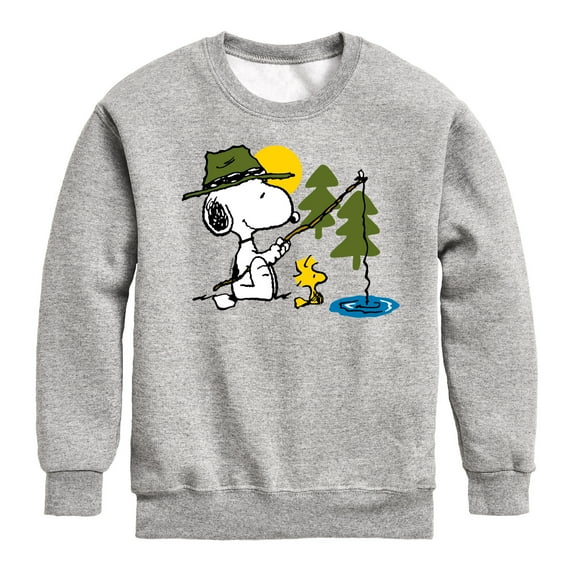 Peanuts - Snoopy Woodstock Fishing - Toddler & Youth Crewneck Fleece Sweatshirt