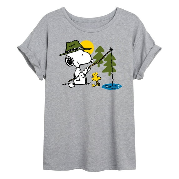 Peanuts - Snoopy Woodstock Fishing - Women's Oversized T-Shirt