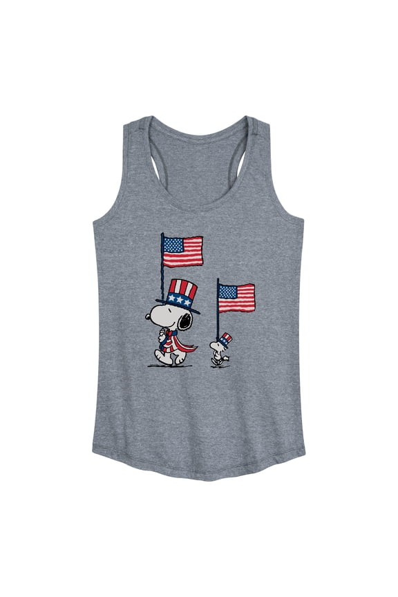 - Snoopy Woodstock Flags & Hats - Women's Racerback Graphic Tank