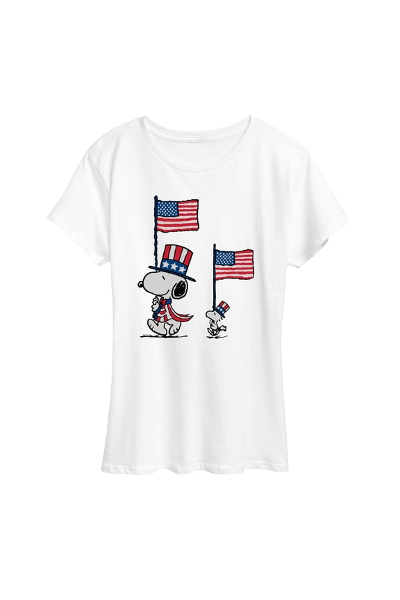 - Snoopy Woodstock Flags & Hats - Women's Short Sleeve Graphic T-Shirt