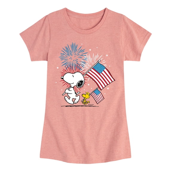 Peanuts - Snoopy Woodstock Flags - Youth Girls Fitted Short Sleeve T-Shirt
