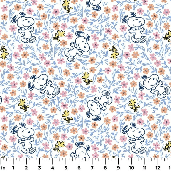 Peanuts Snoopy & Woodstock Floral Frolic Cotton Fabric (1 yard)