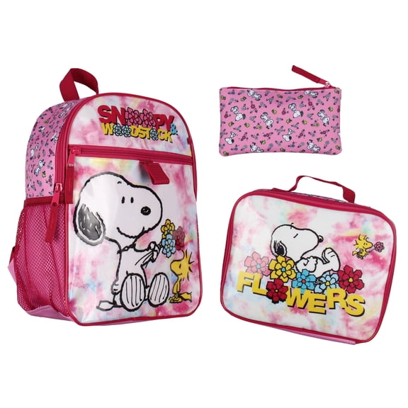 Peanuts Snoopy Woodstock Flower Character 3 PC 12" Mini Backpack Lunchbox Pencil Pouch
