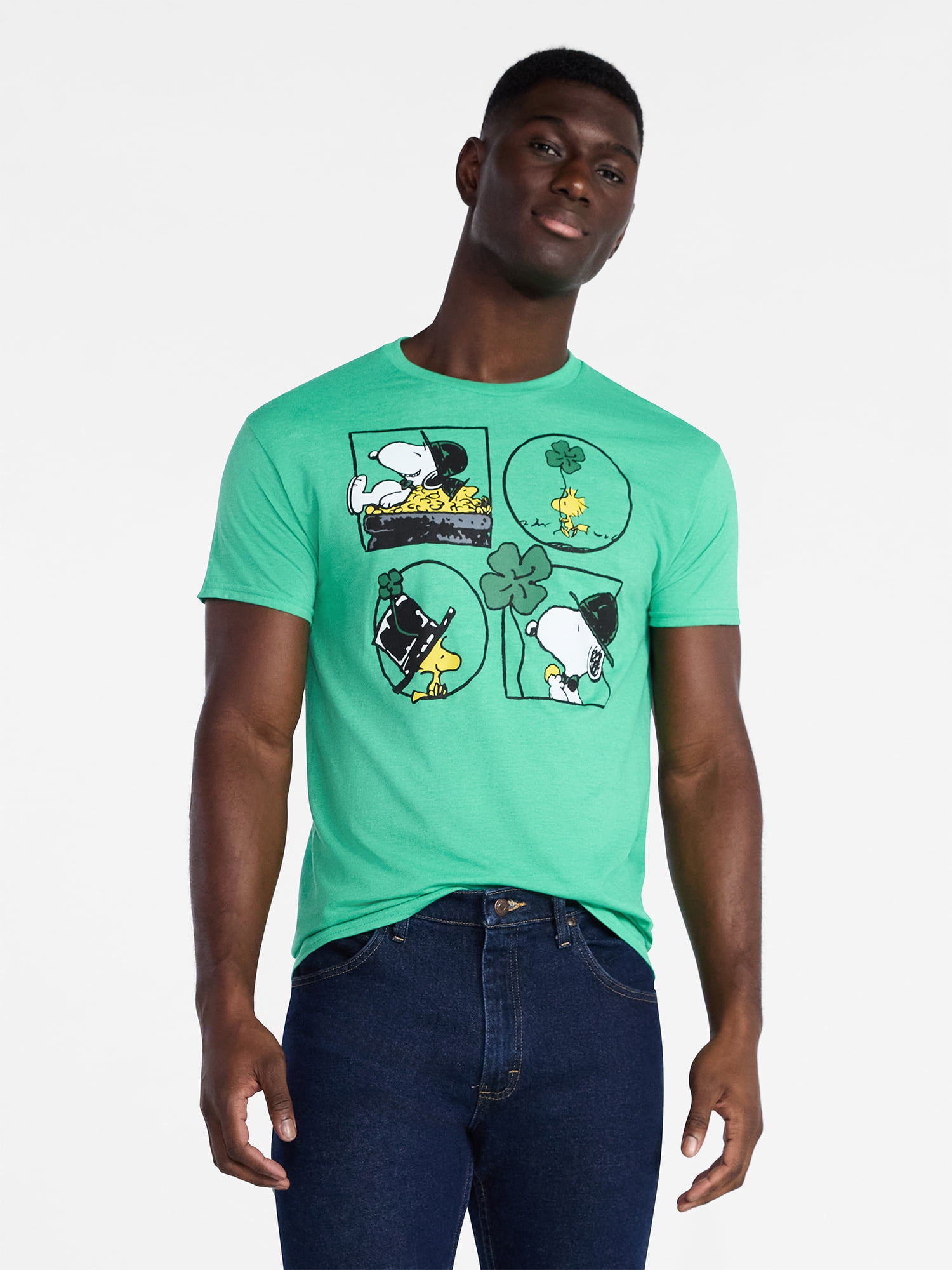 Peanuts Snoopy Men's and Big Men's Four Square Saint Patrick's Day Graphic Tee, Sizes S-3XL