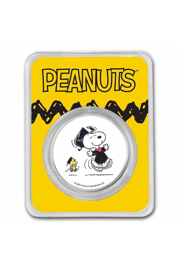 Snoopy & Woodstock Graduation 1 oz Colorized Silver