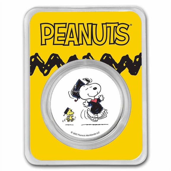 Peanuts Snoopy & Woodstock Graduation 1 oz Colorized Silver