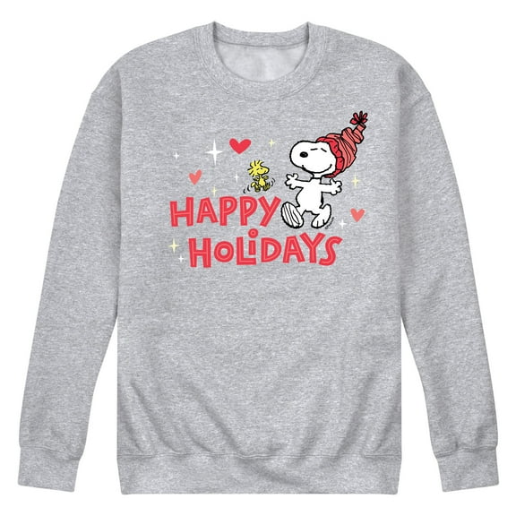 Peanuts - Snoopy Woodstock Happy Holidays - Men's Crew Neck Fleece Pullover