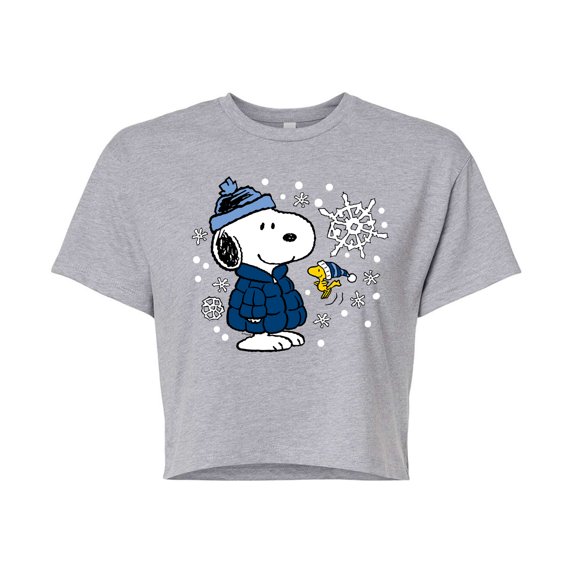 Peanuts - Snoopy Woodstock Hats - Juniors Cropped Graphic T-Shirt