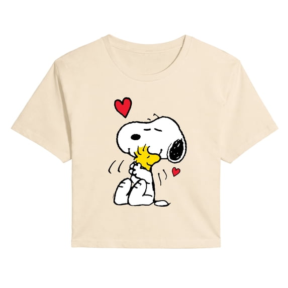 Peanuts - Snoopy & Woodstock Heart - Juniors Cropped Graphic T-Shirt