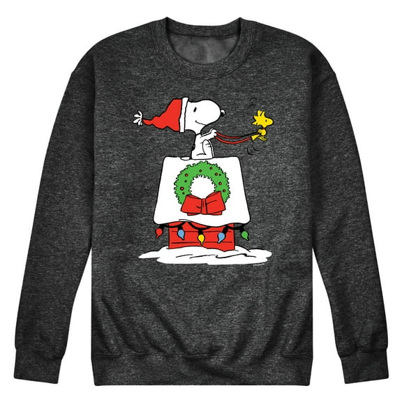 Peanuts - Snoopy & Woodstock House Sleigh - Men's Crew Neck Fleece Pullover