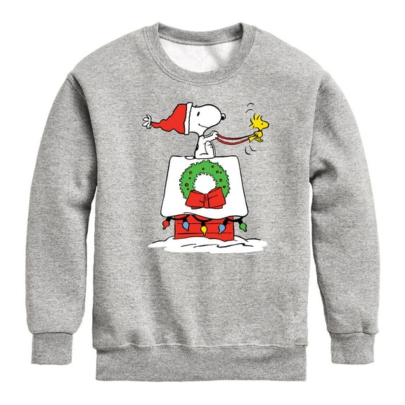 Peanuts - Snoopy & Woodstock House Sleigh - Toddler And Youth Crewneck Fleece Sweatshirt